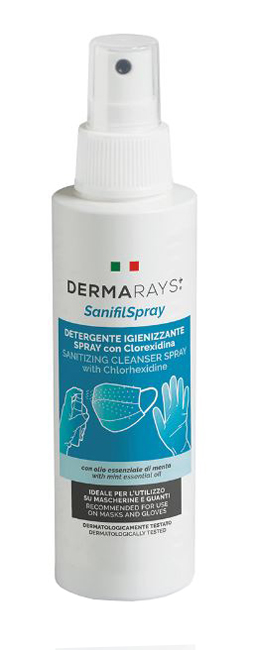 DERMARAYS SANIFIL SPRAY DETERGENTE IGIENIZZANTE SPRAY CON CLOREXIDINA PER MASCHERINE E GUANTI 100 ML - Luckyfarma.it