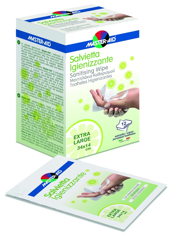 MASTER-AID SAVIETTA IMPREGNATA DI SOLUZIONE IGIENIZZANTE XL 12 PEZZI - Luckyfarma.it