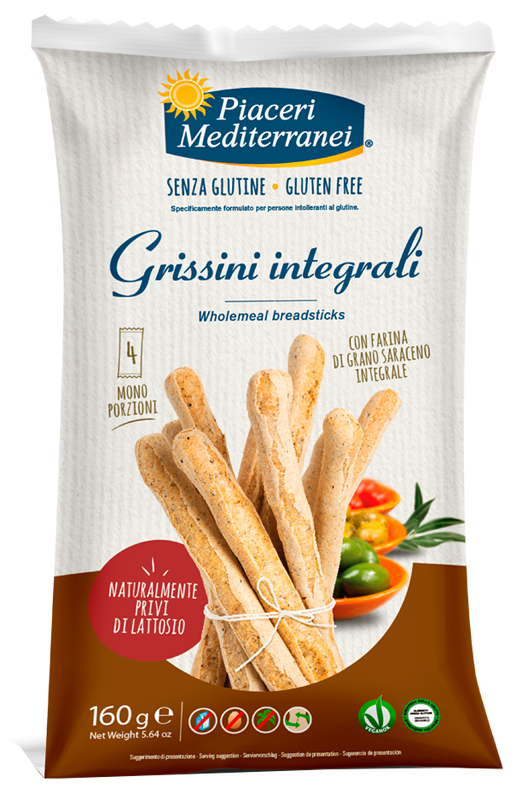 PIACERI MEDITERRANEI GRISSINI INTEGRALI 160 G - Luckyfarma.it