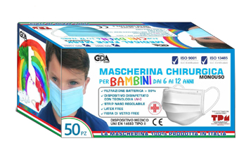 MASCHERINA CHIRURGICA GDA PER BAMBINI 6/12 ANNI TIPO II TNT MONOUSO 1 BUSTA DA 10 PEZZI - Luckyfarma.it