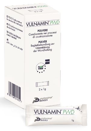 VULNAMIN PWD MEDICAZIONE INTERATTIVA IN POLVERE DI SODIO JALURONATO E AMINOACIDI 2 STICK PACK - Luckyfarma.it