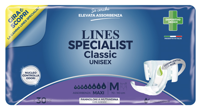 PANNOLONE A MUTANDINA LINES SPECIALIST CLASSIC MAXI MISURA MEDIA 30 PEZZI - Luckyfarma.it