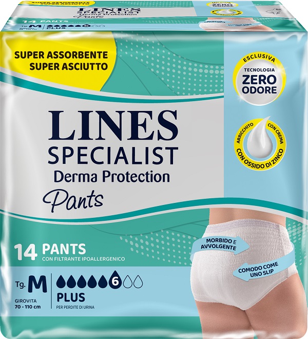 PANNOLONE PER INCONTINENZA LINES SPECIALIST DERMA PANTS PLUS M 14 PEZZI - Luckyfarma.it