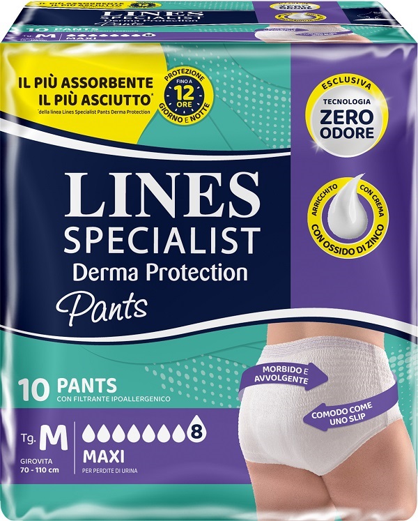 PANNOLONE PER INCONTINENZA LINES SPECIALIST DERMA PANTS MAXI M 10 PEZZI - Luckyfarma.it