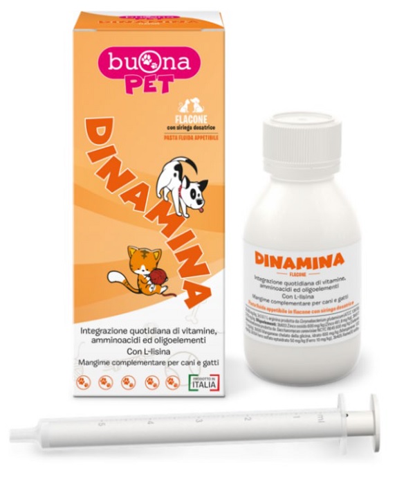 DINAMINA MANGIME COMPLEMENTARE CANI GATTI FLACONE CON SIRINGA DOSATRICE IN PASTA 60 G BUONAPET - Luckyfarma.it