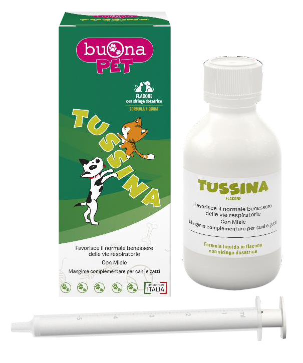TUSSINA FLACONE MANGIME COMPLEMENTARE CANI GATTI CON SIRINGA DOSATRICE FORMA LIQUIDA 100 G BUONAPET - Luckyfarma.it
