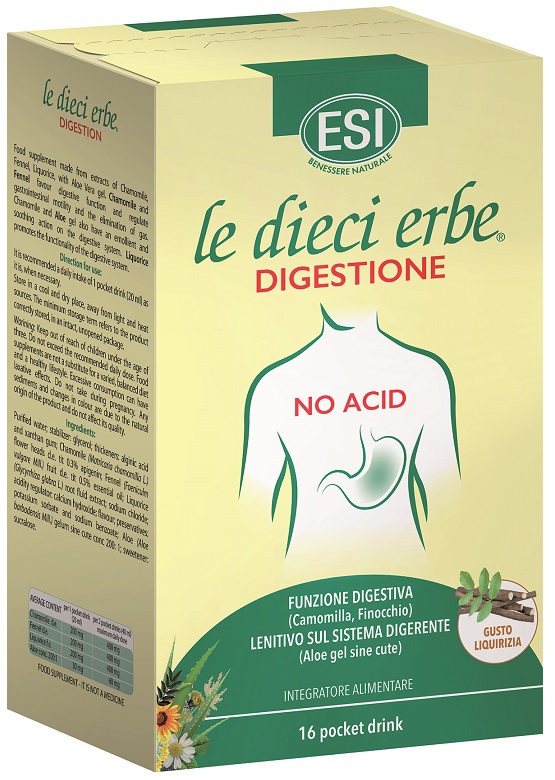 ESI LE DIECI ERBE DIGESTIONE NO ACID 16 POCKET DRINK GUSTO LIQUIRIZIA 20 ML - Luckyfarma.it