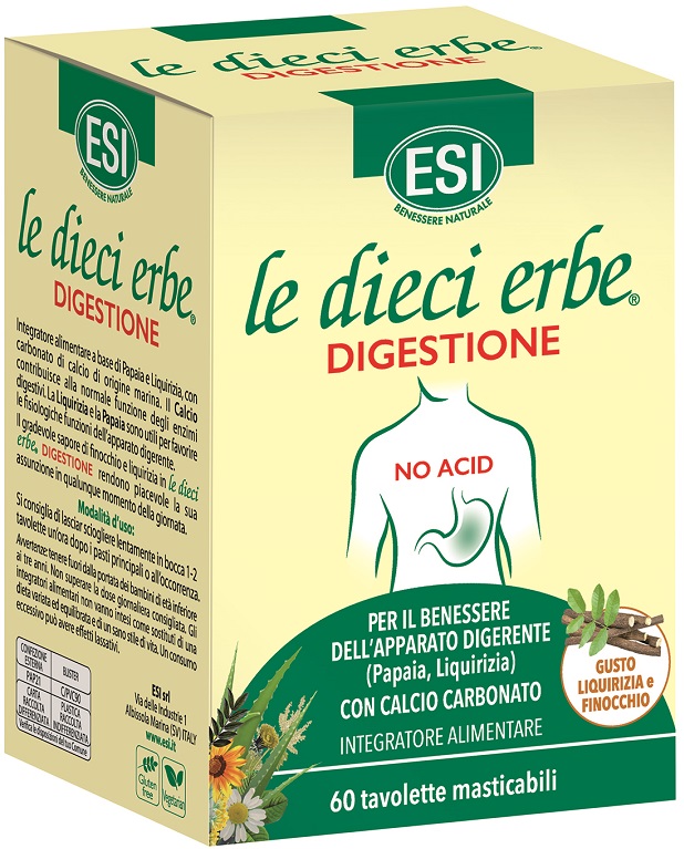 ESI LE DIECI ERBE DIGESTIONE NO ACID 60 TAVOLETTE MASTICABILI - Luckyfarma.it