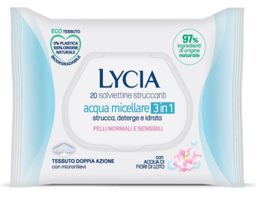 LYCIA SALVIETTINE STRUCCANTI ACQUA MICELLARE 3 IN 1 20 PEZZI - Luckyfarma.it